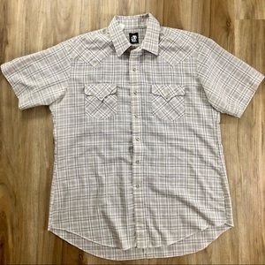 Karman Western White and Tan Plaid Short Sleeve Button Up Shirt